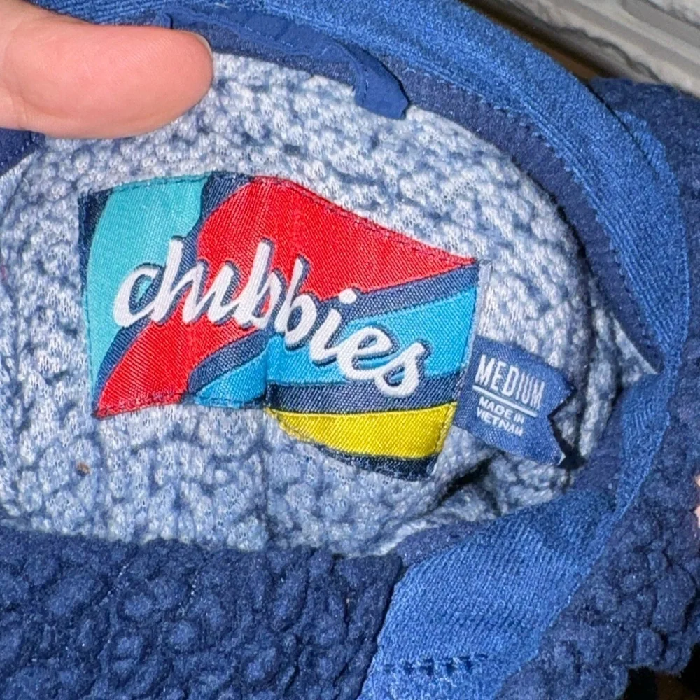 CHUBBIES Men's The Skeason Polar Fleece Cozy Hoodie Blue Pink Stripes Size M